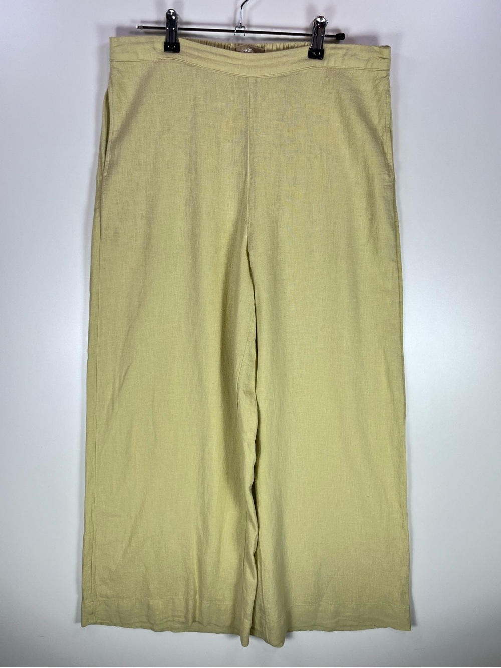 Free People Days End Pull on Pants Cropped Linen Blend Wide Leg M Silent Lime